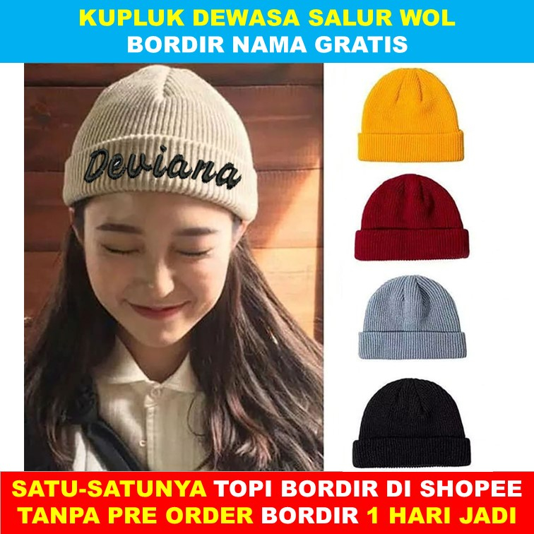 Topi Kupluk Rajut Beanie Hat Short Pria Wanita Dewasa Gratis Bordir Nama