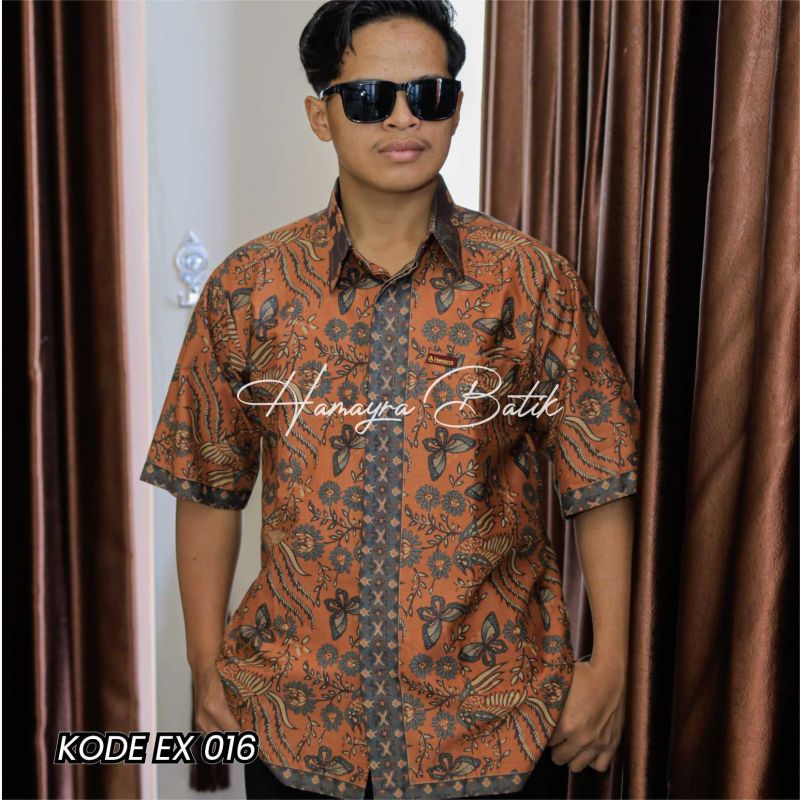 BATIKHAMAYRA Kemeja Batik Pria| Baju Batik Pria Lengan Pendek Motif Bunga