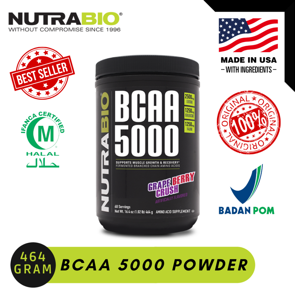 BCAA 5000 POWDER 60 SERVING NUTRABIO BCAA POWDER BCAA BUBUK  RECOVERY SUPLEMEN BCAA SUPPLEMENT BCAA 