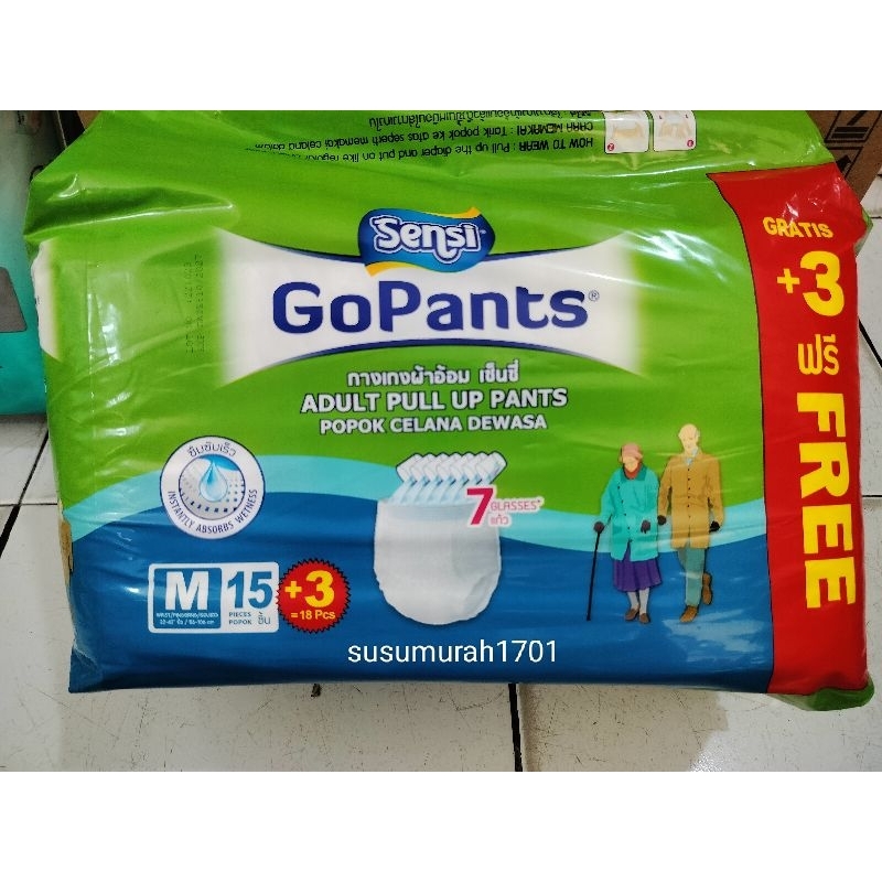 GOPANTS Popok Dewasa(Celana) M.15+3/L.12+2/XL.9+2-SUSUMURAH