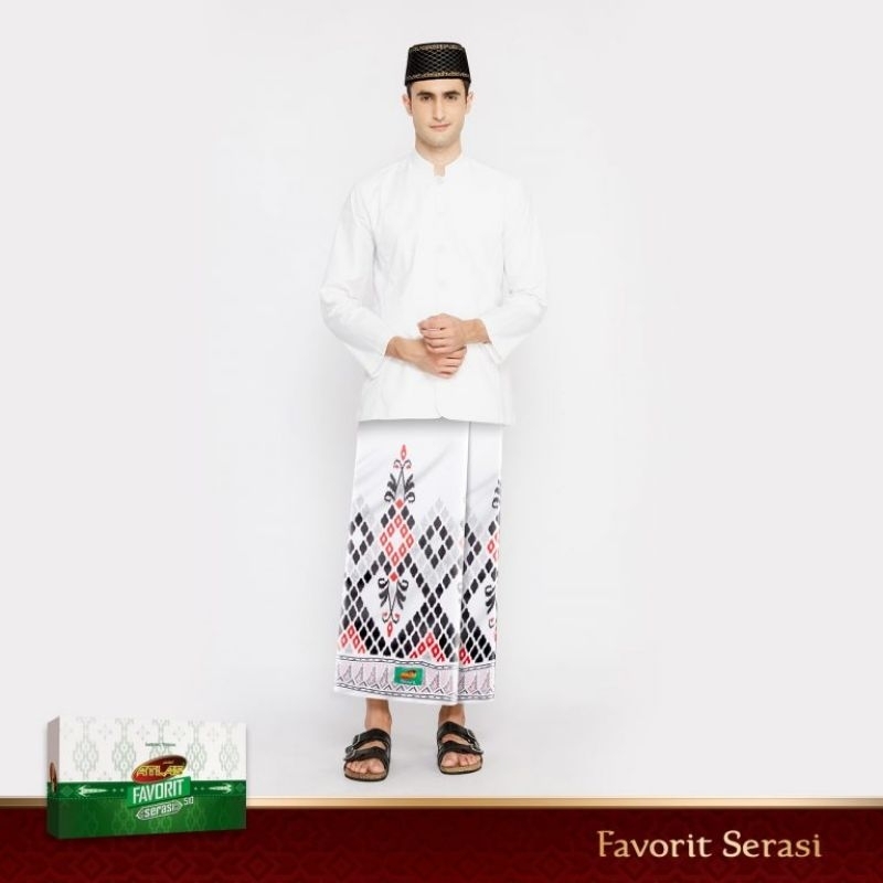 SARUNG ATLAS FAVORIT SERASI MOTIF BHS KWG WARNA PUTIH HITAM ORIGINAL