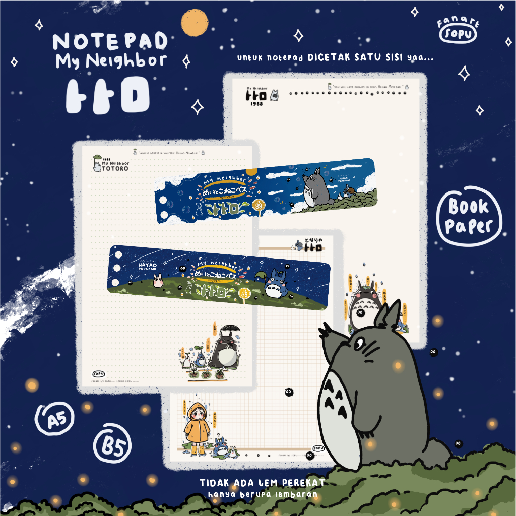 

KERTAS NOTEPAD TANPA LEM UKURAN B5 DAN A5 BOOKPAPER EDISI SERI GHIBLI "TONARI NO TOTORO