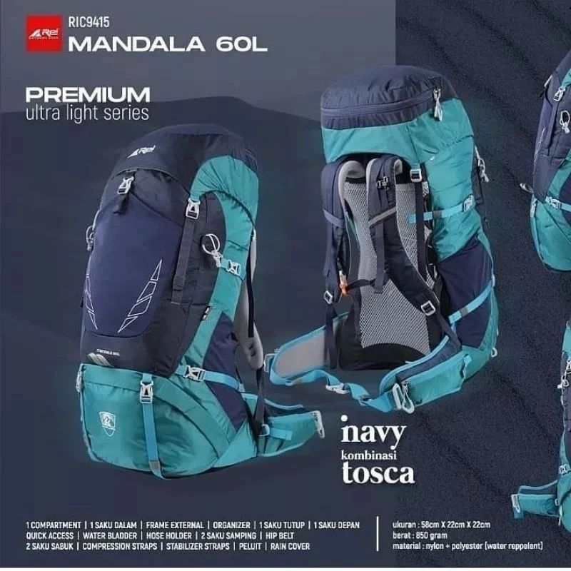 Tas Ransel Gunung Pria Premium MANDALA 60L AREI OUTDOORGEAR - CARRIER REI MANDALA 60L - BACKPACK REI