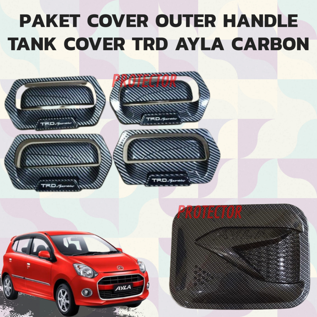 Paket Cover Outer Handle Tank Cover Mobil Ayla Hitam Carbon Aksesoris Pegangan Pintu Tangki Mobil 2014 2015 2016 2017 2018 2019 2020 2021 2022