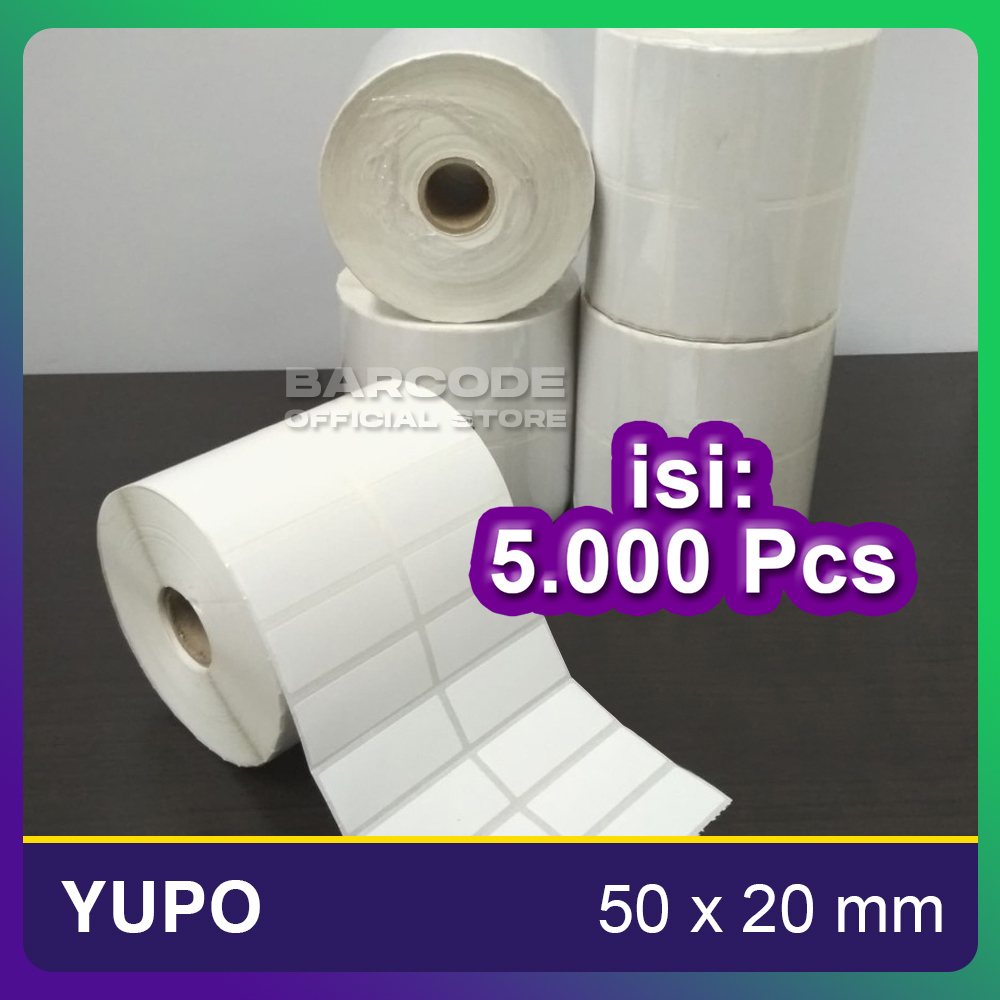 

Kertas Sticker Yupo 50 x 20 / 50x20 mm Label Barcode 2 Line 5000Pcs