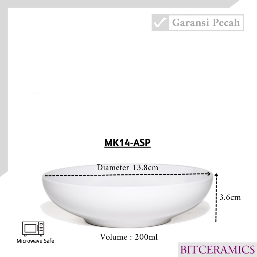 Mangkok Sambal Keramik 13.8CM / Mangkok Putih Polos Serbaguna By Indo Keramik / ML14ASP - 1PCS