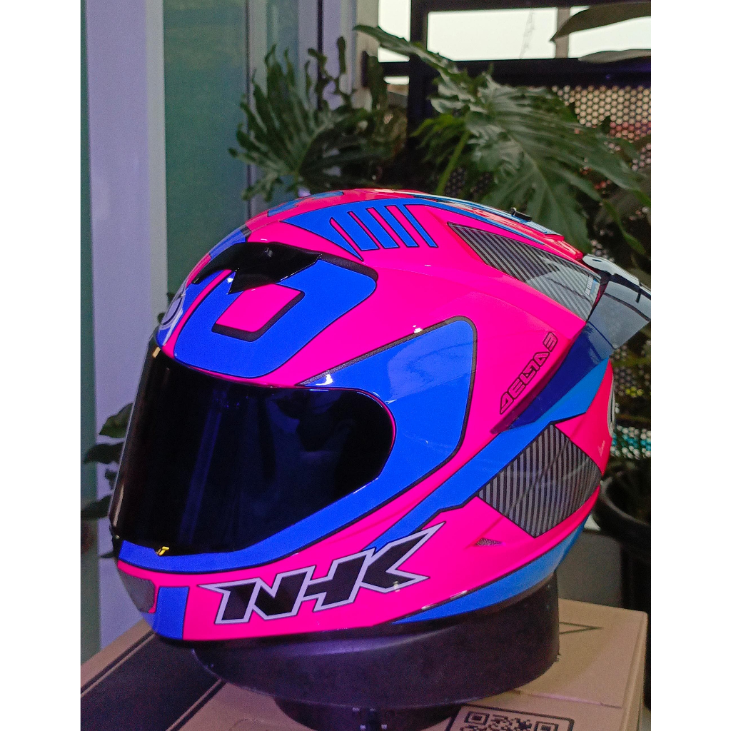 Helm NHK full face GP1000 delta pink 3 PINK FLO BLUE GLOSS paket ganteng