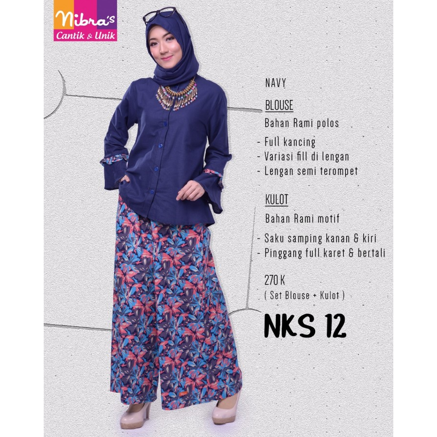 NIBRAS KULOT SETELAN NKS 012  BAJU SETELAN DEWASA PEREMPUAN KULOT DEWASA PEREMPUAN