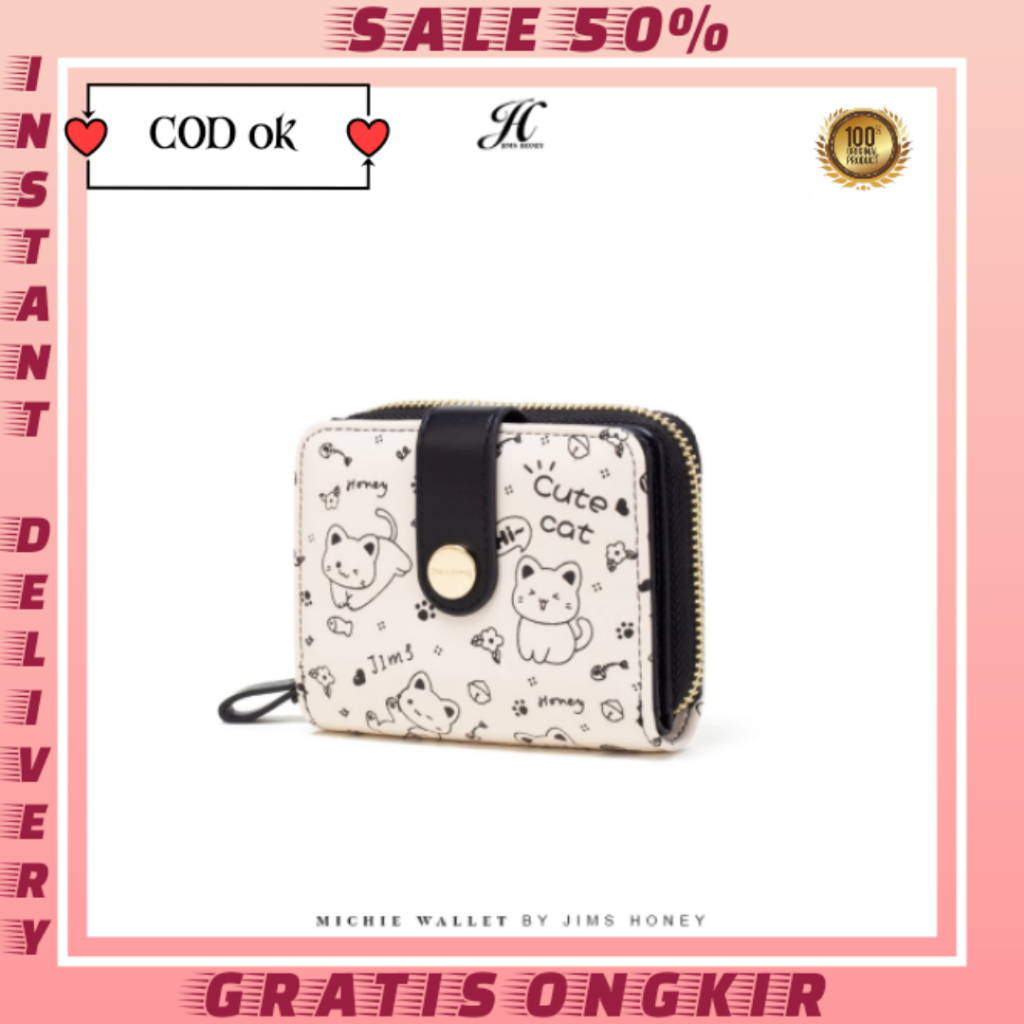 Dompet Lipat Motif Kucing Lucu Gemas Michie Wallet Original Jims Honey