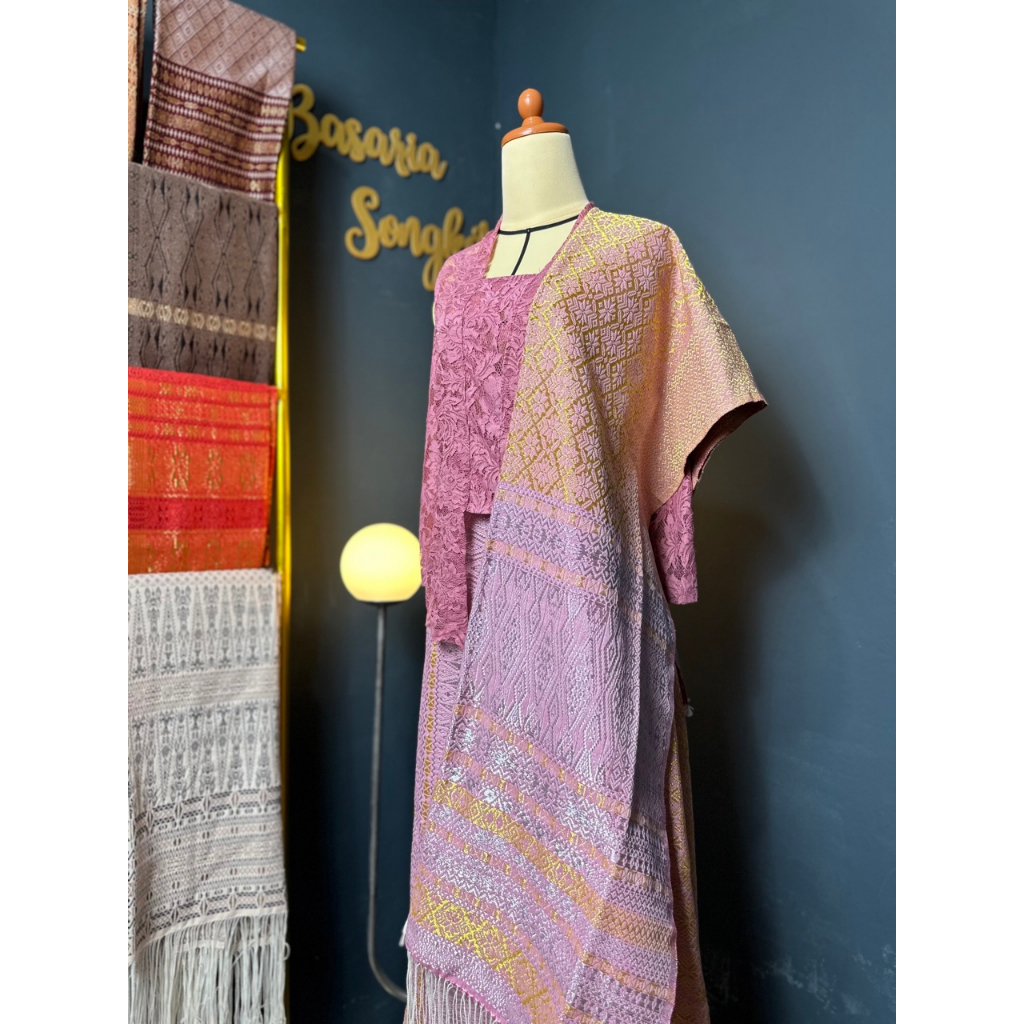 Songket Tumtuman Benang Full Kristal Pink & Gold