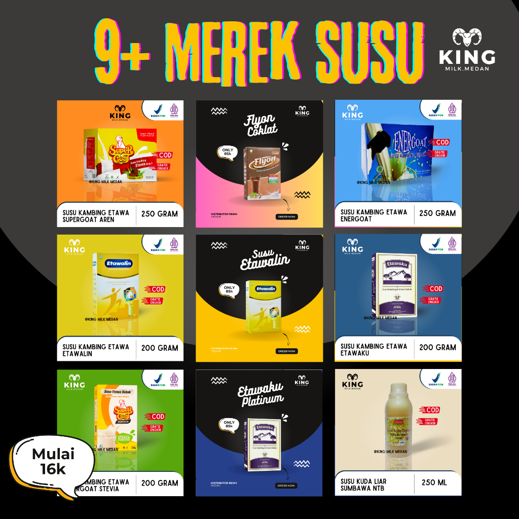 

| Jual Susu Kambing Etawa Bubuk Original 100% Asli Medan isi 200 - 1000 gram | 9 Varian | -