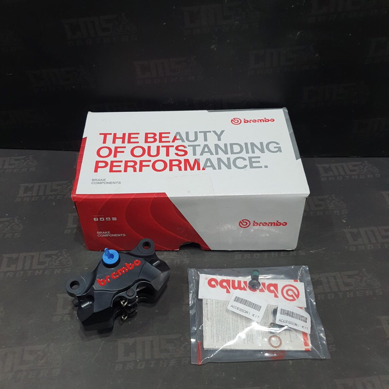 Caliper Kaliper Brembo 2P 2 Piston CNC Billet Red Logo Black Ori Italy