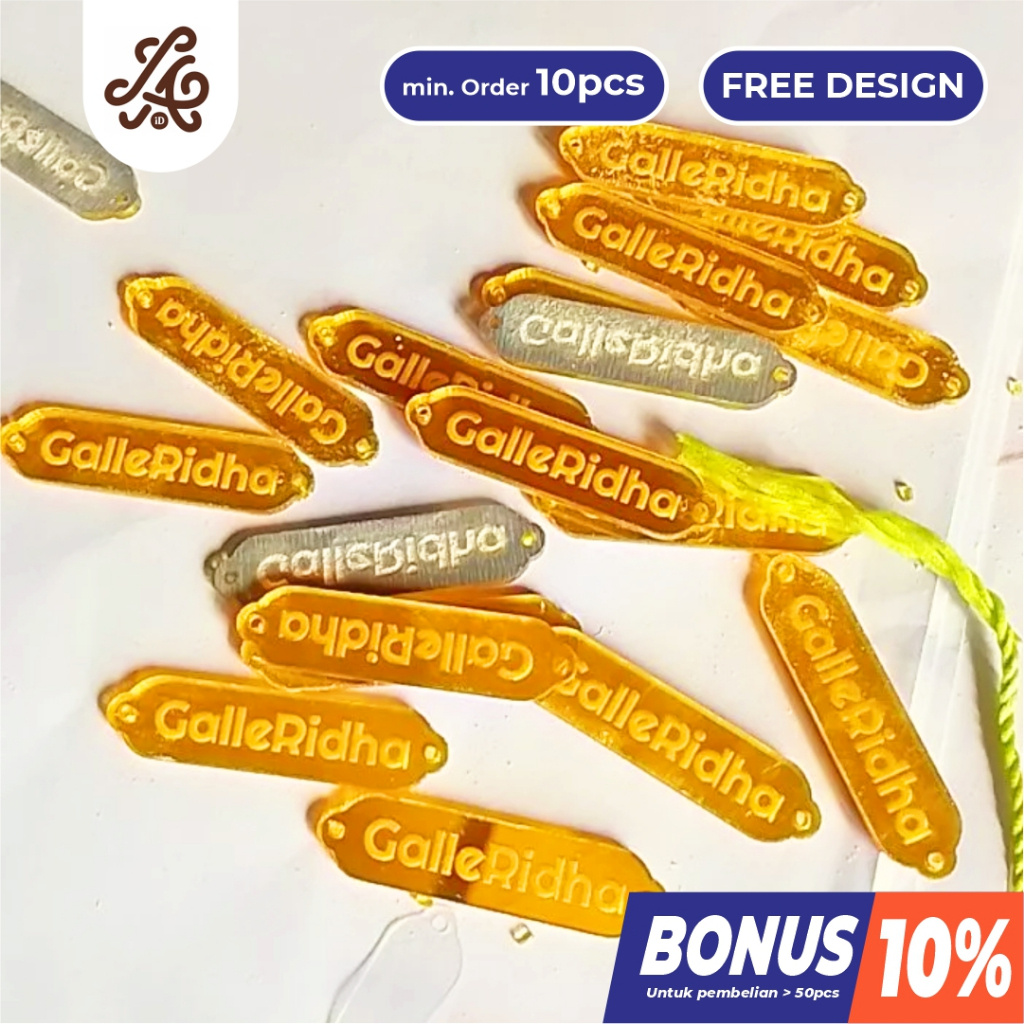 Label Jilbab Custom Akrilik Branding Hijab Logo Usaha - Free Desain