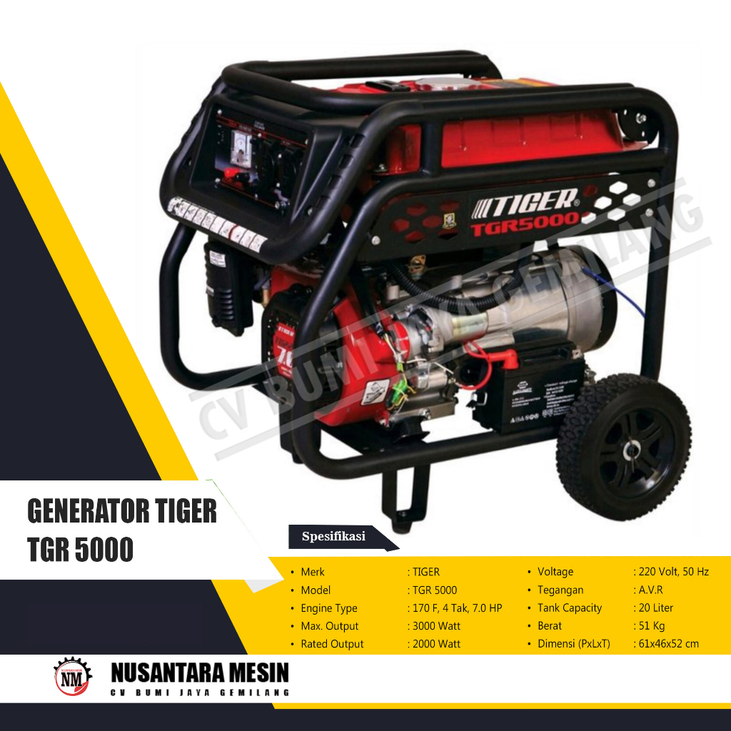 MESIN GENSET / GENERATOR TIGER  3000 WATT TGR 5000 - 3000 WATT