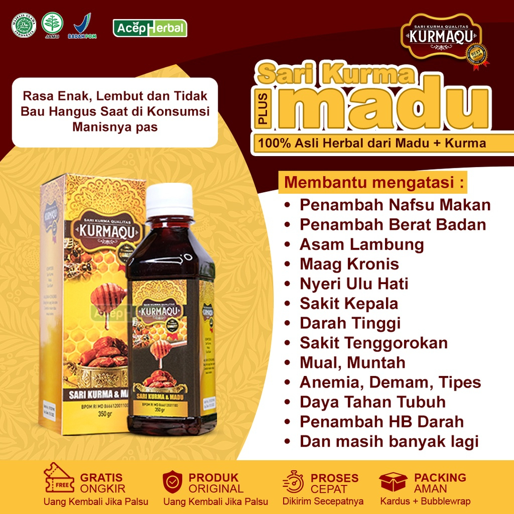 

Kurmaqu Sari Qurma Dan Madu Vitamin Penambah Nafsu Makan Penggemuk Badan Untuk Anak dan Dewasa Sudah BPOM 100% HALAL