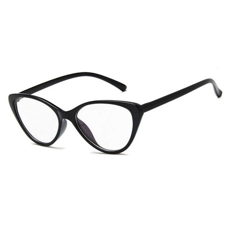 COD❤️ Cat Eye Kacamata Anti Radiasi / Frame Kacamata Lensa Flat / Gaya Leopard Retro Korea Fashion Wanita Glasses-yy-💥Matte-Black