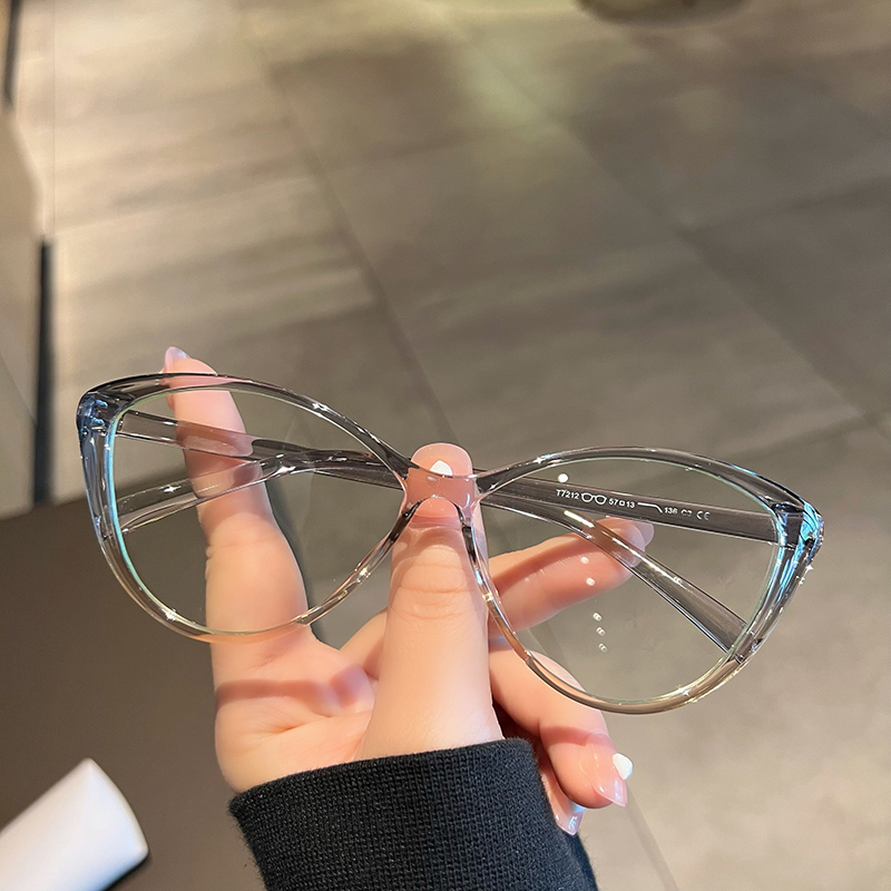COD❤️ Cat Eye Kacamata Anti Radiasi / Frame Kacamata Lensa Flat / Gaya Leopard Retro Korea Fashion Wanita Glasses-yy-💥Transparent-grey