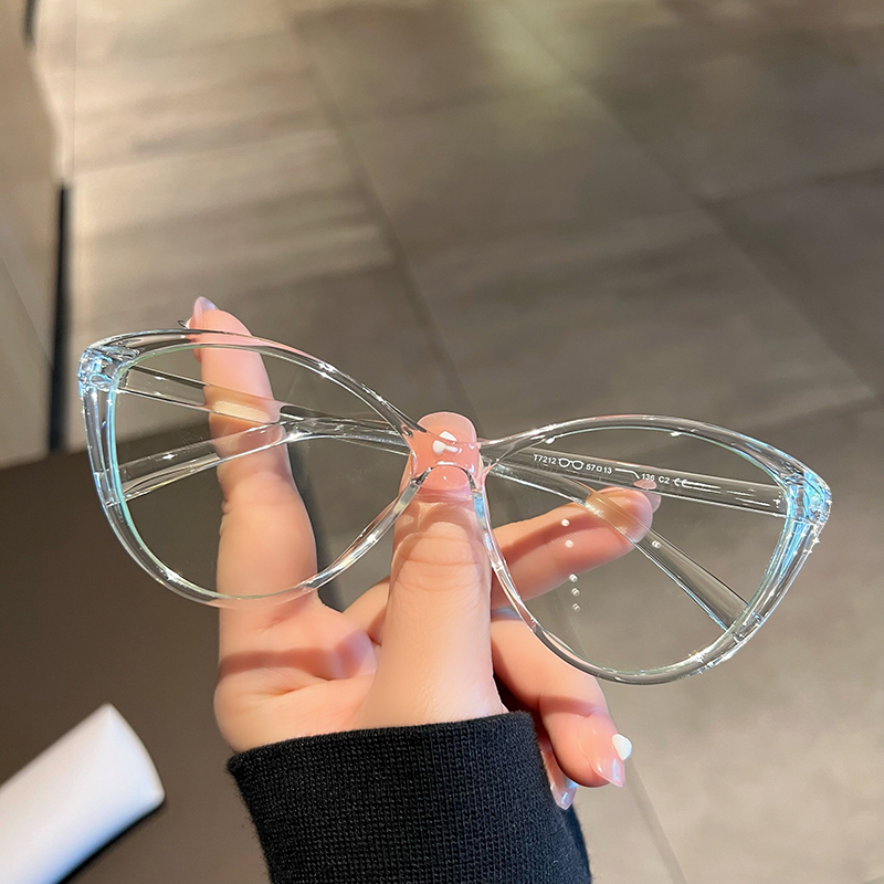 COD❤️ Cat Eye Kacamata Anti Radiasi / Frame Kacamata Lensa Flat / Gaya Leopard Retro Korea Fashion Wanita Glasses-yy-💥Transparent-white