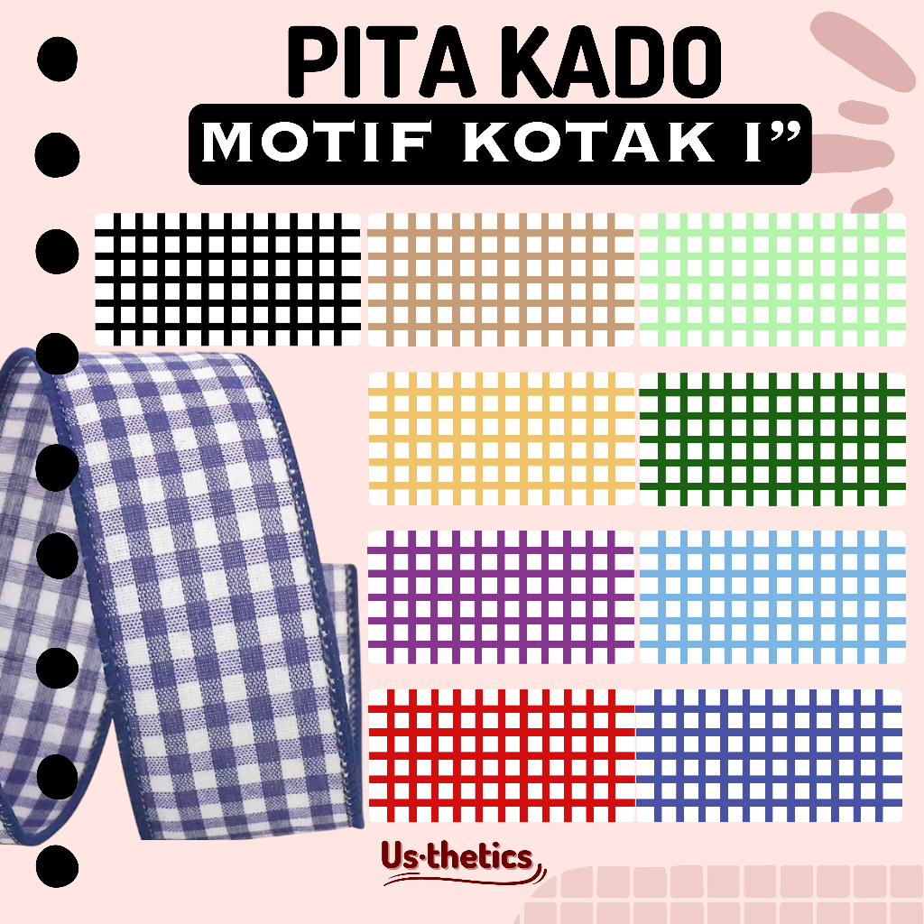 

(1 yard / 91cm) Pita kado kain motif kotak | grid ribbon 1" inch (2.5 cm) pembungkus kado