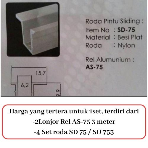 PREMIUM Paket Rel Dan Roda Pintu Lemari Sliding Rel AS-75 Huben