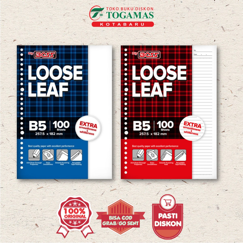 

LOOSE LEAF BBO B5 GARIS / POLOS / WARNA isi 50 dan 100 BIGBOSS