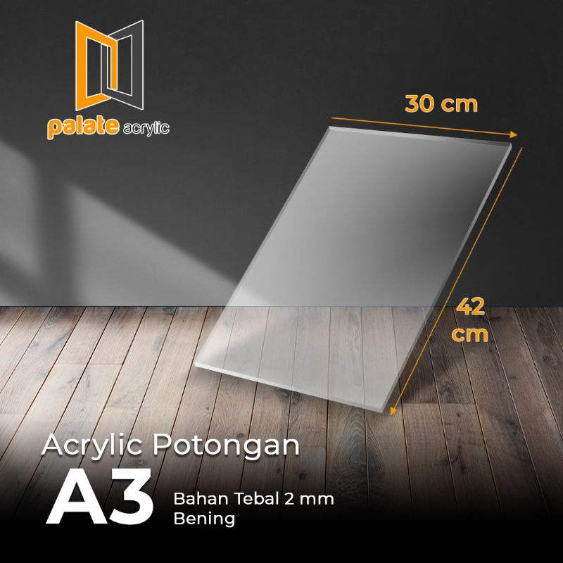 Akrilik Potongan A3 - 2MM &amp; 3MM / Akrilik A3 Bening Transparan (2pcs)