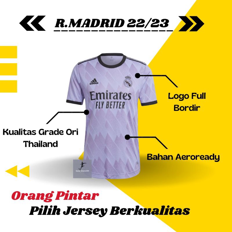 Jersey REAL MADRID Away 2022 2023 Grade Ori Import Baju Bola Pria Dewasa