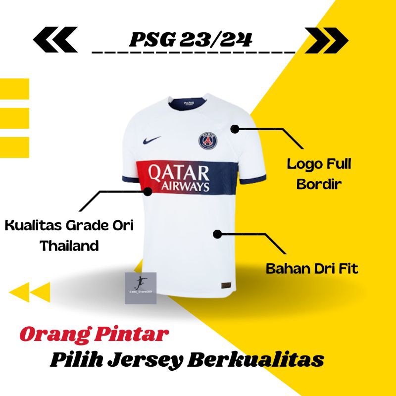 Jersey PSG Away 2023 2024 Grade Ori Import Baju Sepak Bola Pria Dewasa