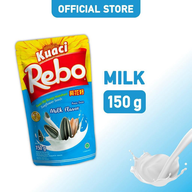 

Rebo Kuaci Rasa Milk Flavor 150 Gram - Cemilan Biji Bunga Matahari