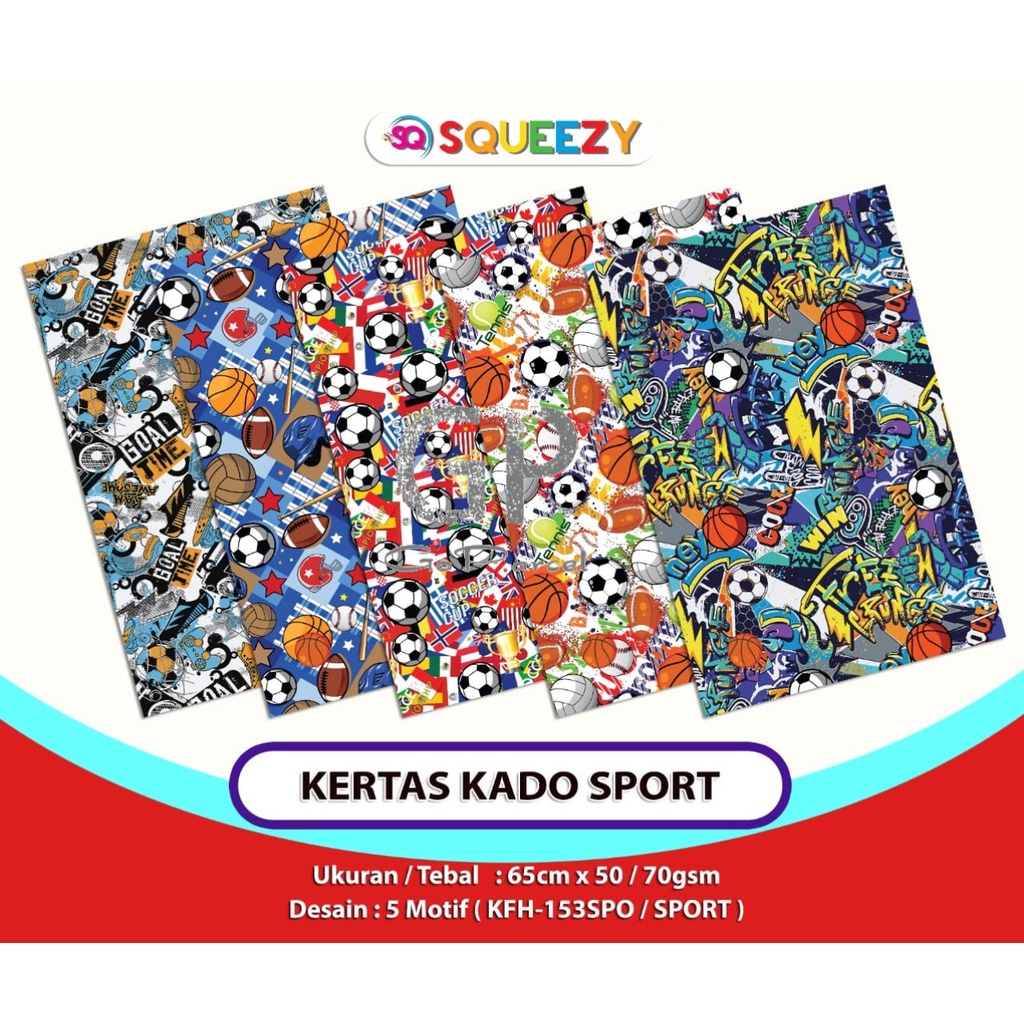 

( 5 Lembar ) HOBBIES SQ - KERTAS KADO DOFF GIFT WRAPPING PAPER ICONS BUNNY SPORTS FOOTSAL MUSIC