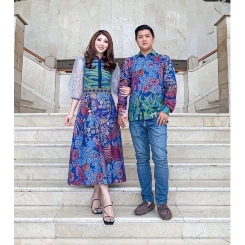 COUPLE KEMEJA DAN DRES BATIK PREMIUM || MOTIF RUMPUN