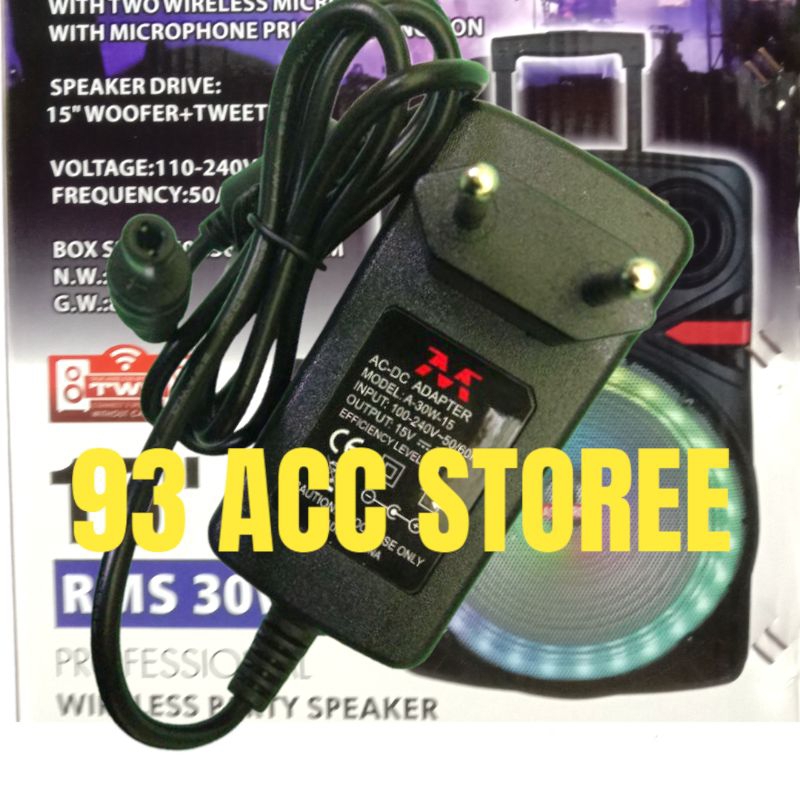 AC DC ADAPTOR SPEAKER SALON PORTABLE ASATRON LIVERPOOL 15 VOLT 2 AMPER