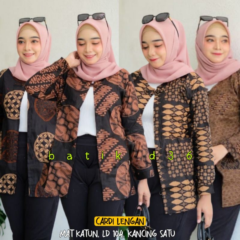 Cardi Lengan Batik Sogan Genes Model Rompi Kekinian Blazer Kerja Panjang Outer Kondangan Seragaman K
