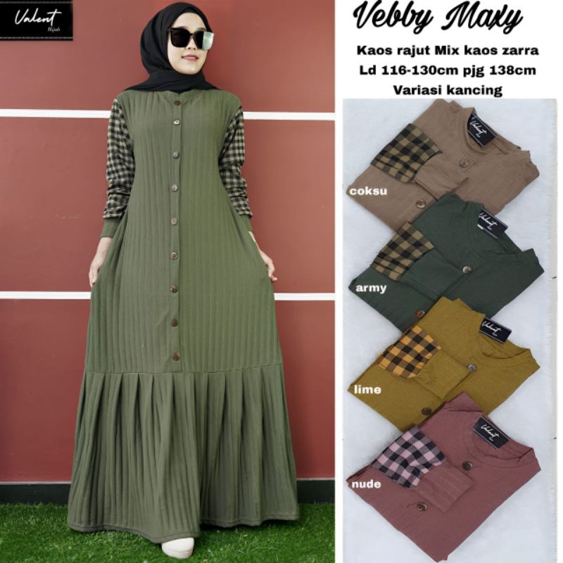 Gamis Jumbo Vebby Maxy Dress Kondangan Terbaru Kaos Rajut Mix Zara Baju Muslim Wanita Super Halus Da