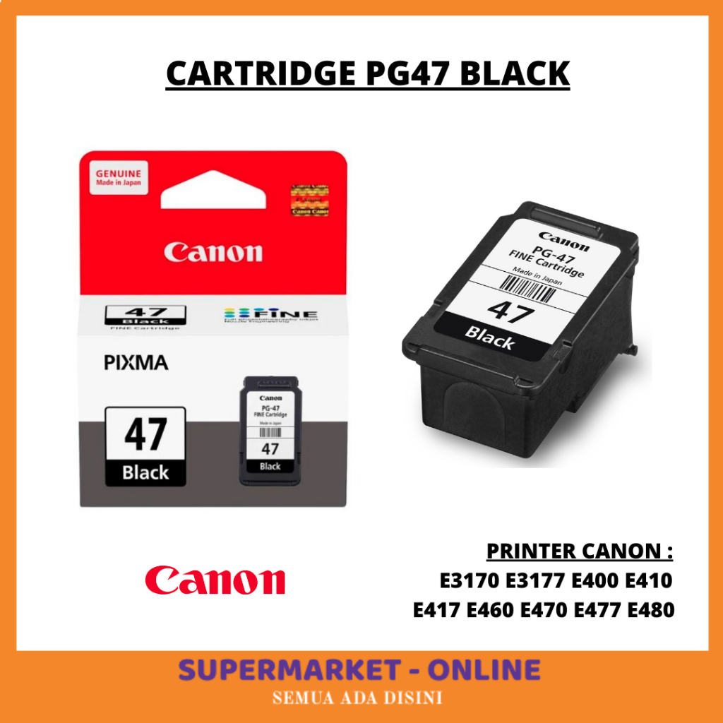 HARGA PROMO Cartridge Catridge Tinta Canon PG-47 PG47 Warna Hitam Black Buat Printer Canon E3170 E31
