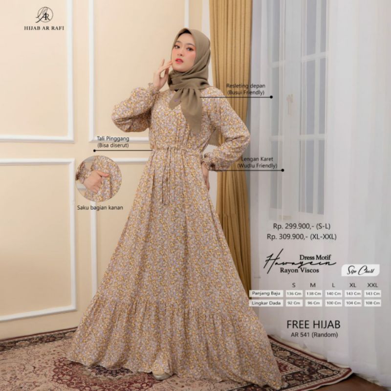 dress hawayein motif arrafi gamis rayon premium