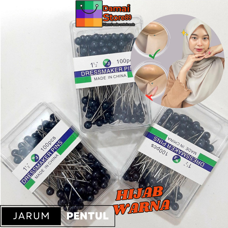 Jarum Pentul Hijab Besar Warna - Warni Bandul / Jarum Hijab Stainless Kemasan Mika Plastik