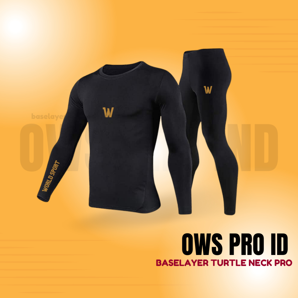 hot sale baselayer manset olahraga pria original ows pro gold/ top set baselayer manset kompresi