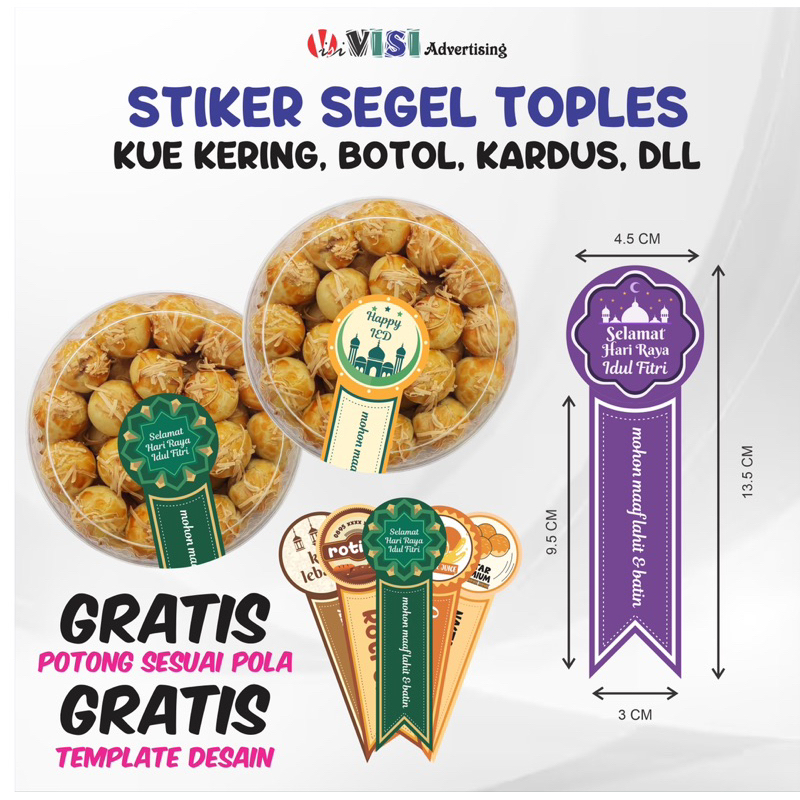 STIKER SEGEL TOPLES KUE KERING COOKIES LEBARAN atau TUTUP BOTOL
