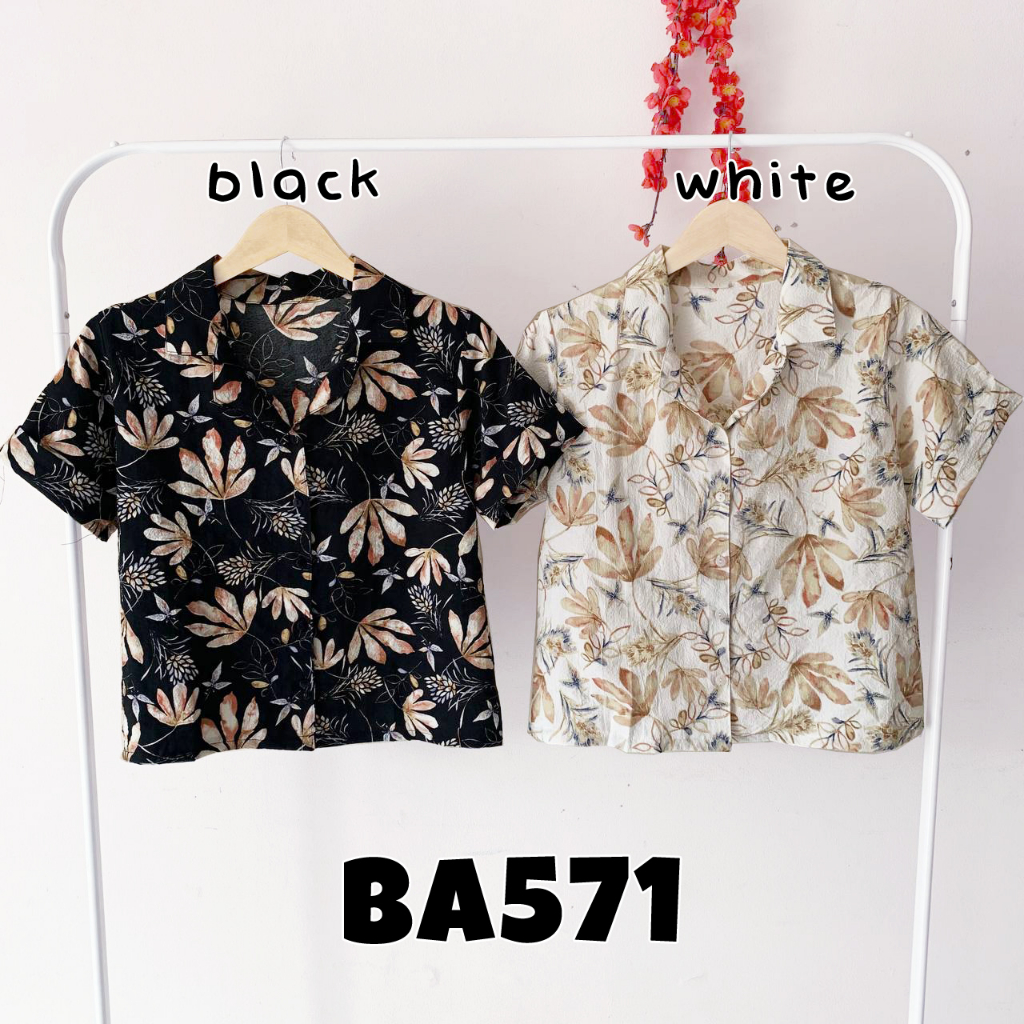 Baju atasan kemeja lengan pendek motif bunga kuliah kerja casual fashion cewel wanita murah -571