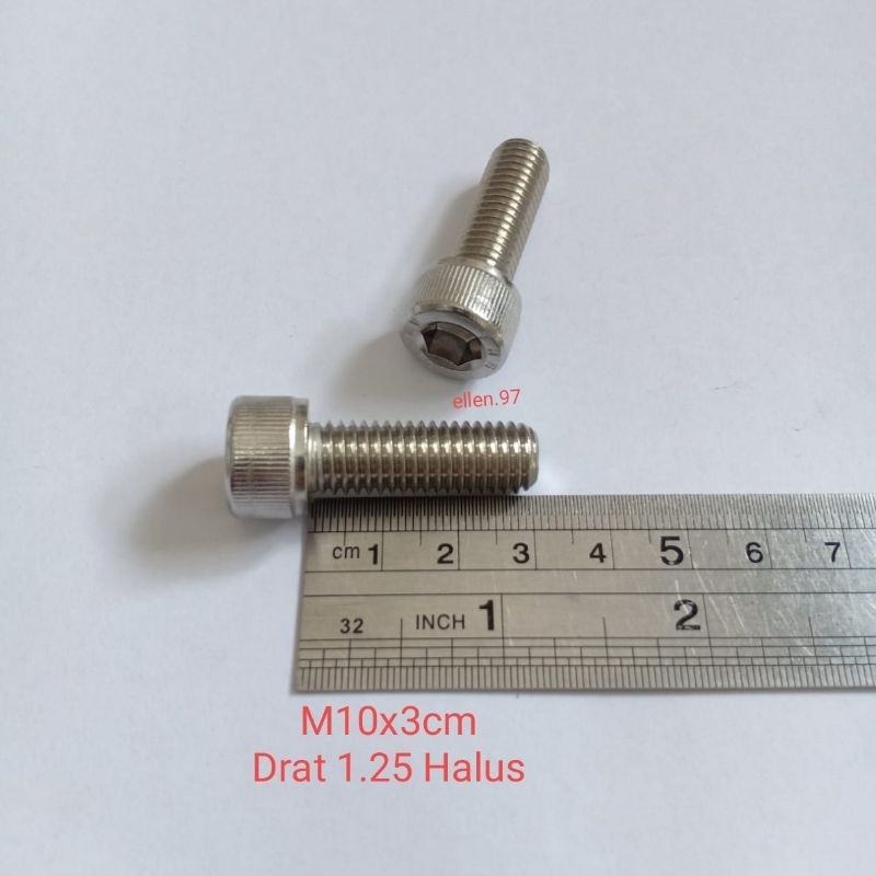 Baut L 14 3cm 10x30 anti karat stainless steel drat halus m10x30