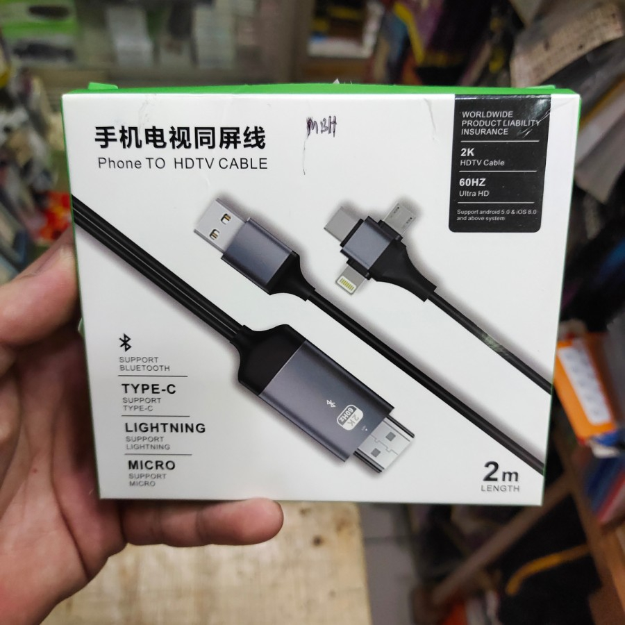 HDTV KABEL 3IN1 TYPE C+LIGHTNING+MICRO V8 SISTEM BLUETOOTH KABEL HDMI BUAT HANDPHONE KE TV
