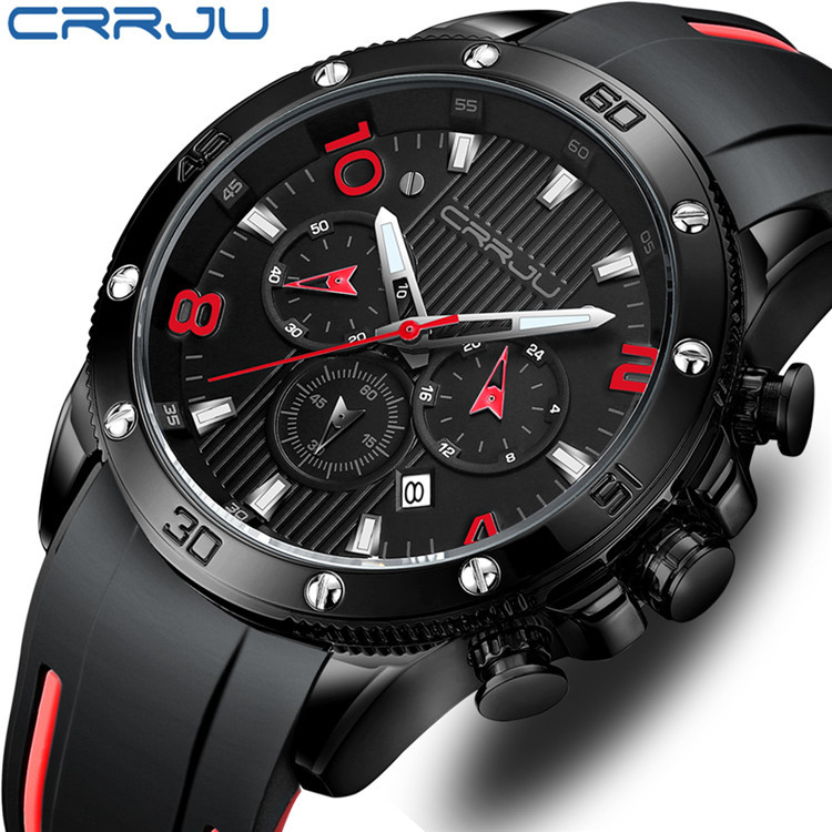CRRJU Jam Tangan Pria Analog Stainless Steel Chronograph Aktif Kalender Otomatis Anti Air Terbaru
