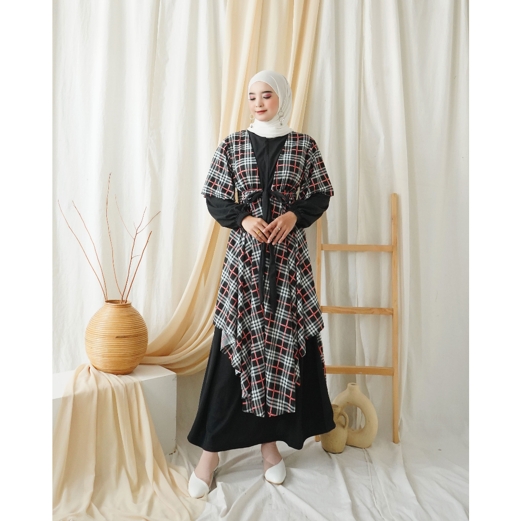 Grosir WA (50rb x 6pcs) Kode 994 Gamis Kotak 2in1 Semi Outer serut pinggang