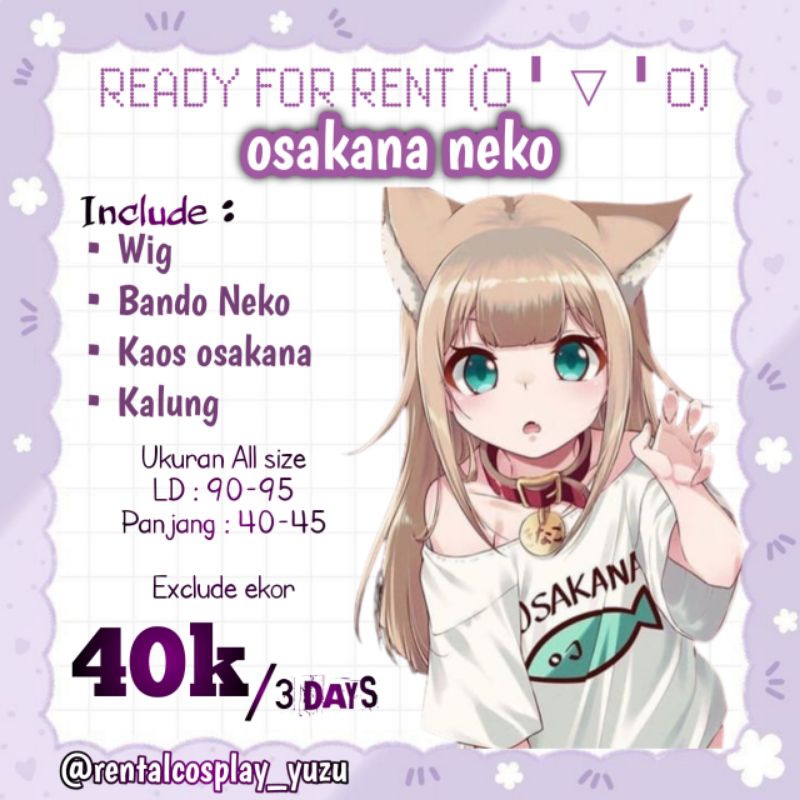 (SEWA/RENTAL ONLY) OSAKANA NEKO COSPLAY COSTUME WIG OSAKANA NEKO COSPLAY MURAH COSTUME COSPLAY OSAKA