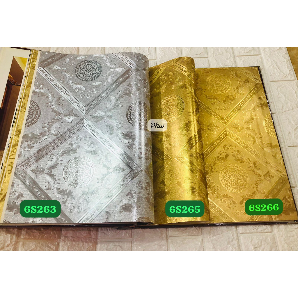 WALLPAPER DINDING KOTAK EMAS GOLD SILVER KLASIK PLAFON MEWAH LOUVRE