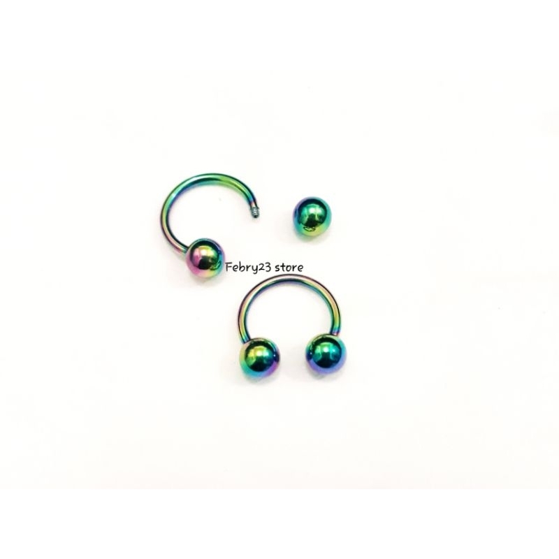 Ball 5mm Anting Piercing Tanggung Tusuk Tindik Barbel Titanium Tapal Kuda Pelangi Pria & Wanita