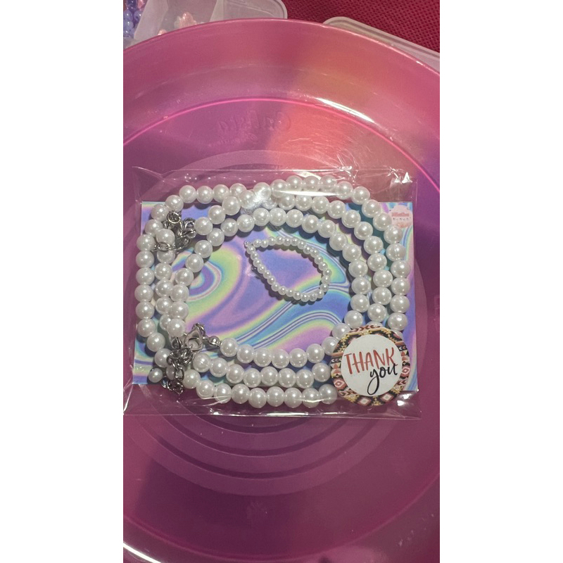 1 set gelang kalung cincin mutiara putih pearl