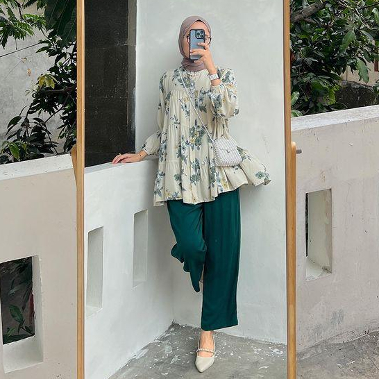 ONE SET FATEMA TUNIK RAYON MOTIF BUNGA - SETELAN TUNIK BUNGA - FATEMA SET - ONE SET WANITA TERBARU