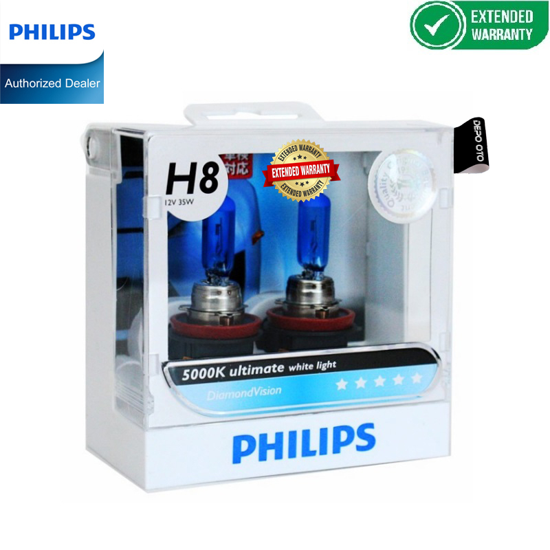Philips Diamond Vision 5000K H8 Bohlam Lampu Mobil Putih